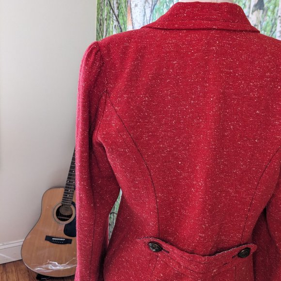 Petro Zillia Vintage Y2K Wool Blend Nubby Woven Wide Lapel Blazer in Faded Red - Picture 4 of 15
